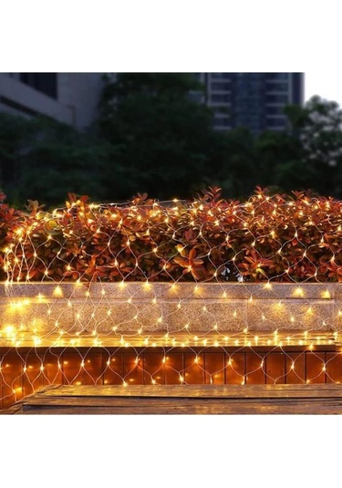 Ağ Perde Led Sarı Işık 3x3 Fişli Eklenebilir Dış Mekan Aydınlatma Sarı