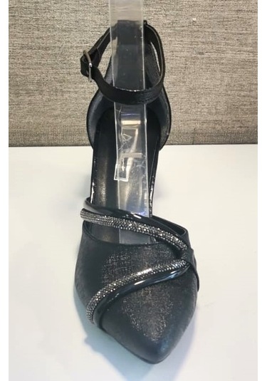 De Scarıo 644 Kadın Taşlı Bel Açık Ön Ve Arka Kapalı Kalın Kısa Topuk Ayakkabı Siyah