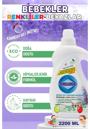 % 100 Doğal Bitkisel Bebek Sıvı Çamaşır Deterjanı Organik Lavanta Yağlı 2200 ML