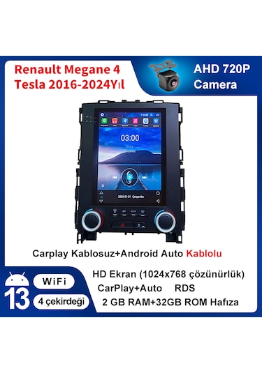 Renault Megane 4 Tesla 2016-2024yıl 2gb Ram 32gb Rom Carplay Mult
