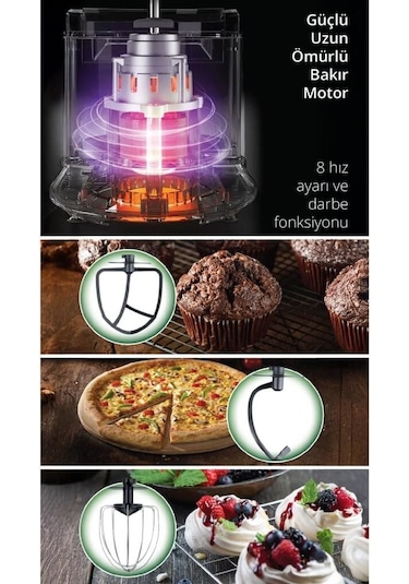 Kiwi Kmx-3638 5.3 L 1300 W Hamur Yoğurma & Stand Mikser Mutfak Şefi