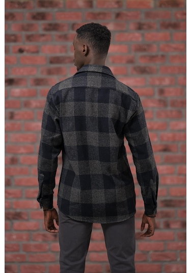 Modtime Oversize Bol Kesim Ekoseli Çift Cepli Oduncu Gömlek Lacivert