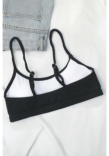Angelsin Yüksek Bel Özel Kumaş Tankini Bikini Üstü Siyah