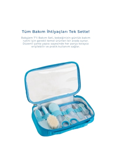Babyjem Bebek Bakım Bakım Seti Mavi 7 Parça + Pamukçuk Eldiveni Mavi Hediyeli