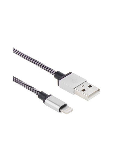 2m Dokuma Stil 8 Pin - Usb Sync Veri / Şarj Kablosu Gümüş
