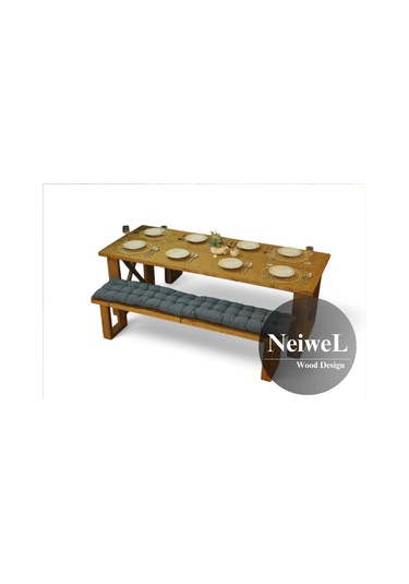 Neiwel Leis Doğal Ahşap Banklı Mutfak Ve Yemek Masası Takımı-80-160 Takım Açık Ceviz