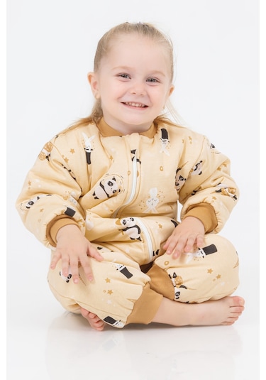 Kız Erkek Çocuk Kalın Elyaf Dolgulu 2.5 Tog Desenli Uyku Tulumu-krem Krem