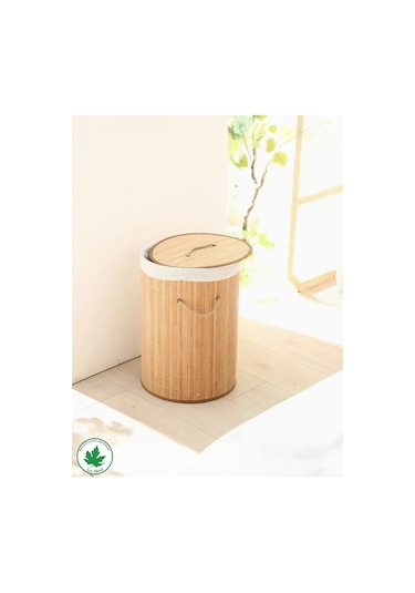 El Yapımı Bambu Yuvarlak Çamaşır Sepet, Hasır Kirli Sepeti Std Katlanır Bambu Yuvarlak Çamaşır Sepeti Klasik Bambu