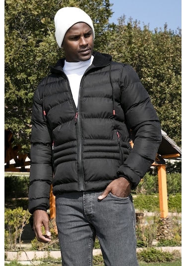 Buratti Kapüşonlu Cepli Slim Fit Şişme Erkek Mont 6490001 Siyah