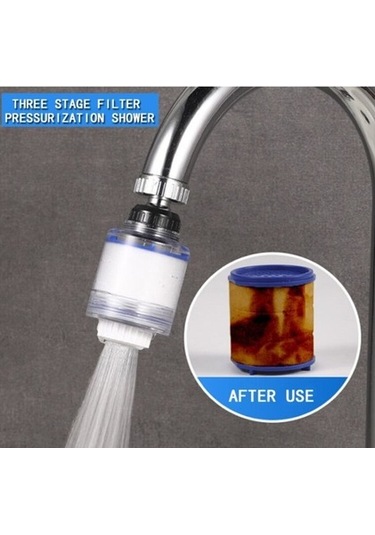 3 Fonksiyonlu Filtreli 360 Derece Döner Musluk Başlığı Şeffaf