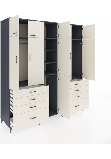 Kronos Dolap 8 Raflı 8 Çekmeceli 3 Askılı 220x59x243 Antrasit-aytaşı/aytaşı Aytası/aytası
