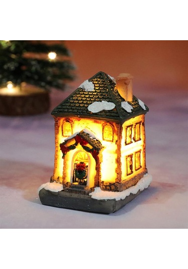 Neevoyu Noel Dekoru Mini Ev Şekli Parlak Led Işıklı Reçine Malzeme E Modeli