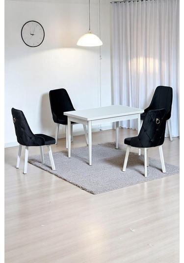 Still Beyaz Mdf 70x110 Sabit Mutfak Masası Takımı Beyaz Metal Ayak 4 Antrasit Sandalye Antrasit