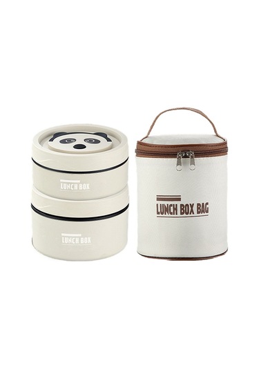 Paslanmaz Çelik Yalıtımlı Yemek Saklama Kabı, Mikrodalga Uyumlu, Taşıma Çantası İle Restoran Ve Paket Servisler İçin Pratik Katmanlı Yemek Kapları Seti Bej