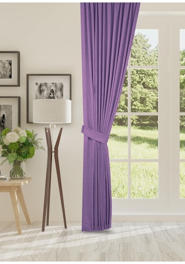 Cheap's Home Petek Dokulu Kadife Dokuma Sık 1 X 3 Pileli Fon Perde Lila