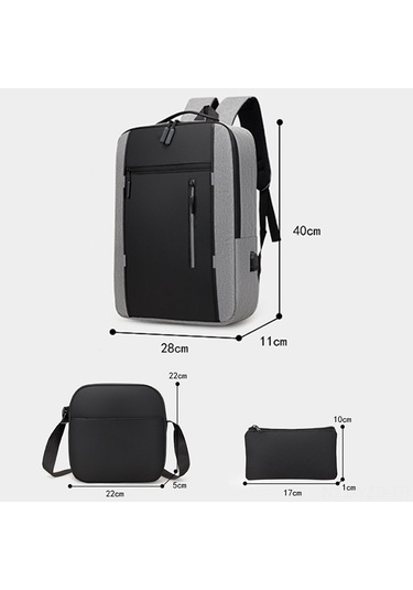 Yuntech01 Erkek Usb Şarjlı Su Geçirmez Çanta Seti - Laptop Sırt Çantası + Omuz Çantası + El Çantası Siyah