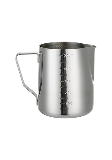 Kangvka Stainless Steel 600cc Süt Köpürtme Kavanozu Ölçü Çizgili Ordek Ağızlı Isı İletken Kaliteli Gümüş