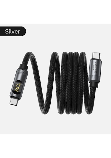 Hagibis Manyetik Usb C Kablo 240w Pd Hızlı Şarj Led Ekranlı iPhone Uyumlu, Uyumlu, 16/15gümüş2m