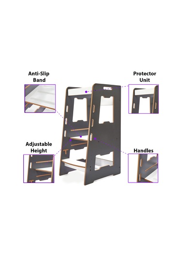 Minera Ahşap Montessori Öğrenme Kulesi / 2-6 Yaş / Antrasit