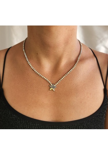 Kristal Taşlı Yıldız - Gece - Şık - Zarif - Su Yolu Kolye Chooker