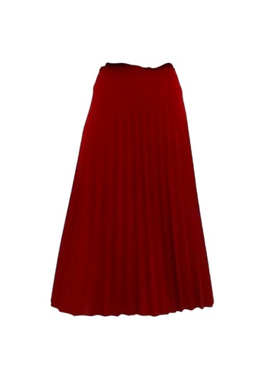 Pileli Pamuklu Dokuma Viskon Kışlık Etek 95 Cm - 38-48 Bordo
