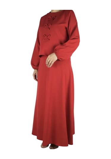 Kadın Spor Önden Kurdela Modelli Kolağzı Lastikli Etek Yandan Fermuarlı Etek Mevlana Model İkili Takım Kırmızı