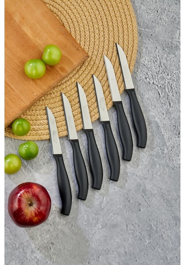 Cooker 12 Li Lüx Paslanmaz Çelik Sebze Ve Meyve Bıçağı Siyah