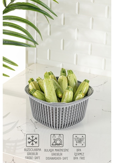 Vienev 4 Litre Kare Kase Ayrı Süzgeçli Antrasit-füme