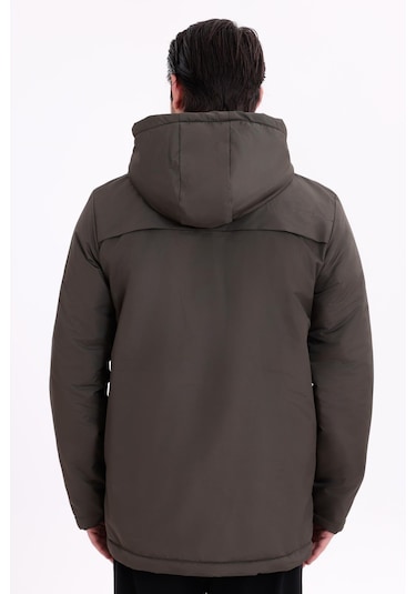 Erkek İçi Kürklü Çıkma Kapüşon Su Ve Rüzgar Geçirmez Kapüşonlu Kışlık Mont & Kaban & Parka Haki