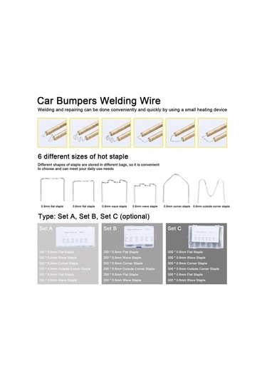 Sandwich Araba Tamponları, Plastik Kaynak Makinesi İçin Kaynak Teli, Saplamalar, Plastik Görünüm Set C
