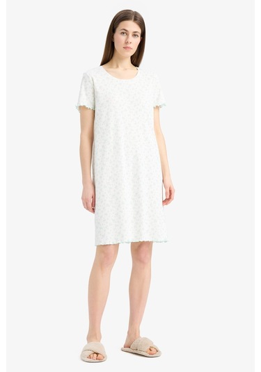 DeFacto Bisiklet Yaka Fitilli Kaşkorse Kısa Kollu Gecelik-Fall in Love E9198AX25SPER98