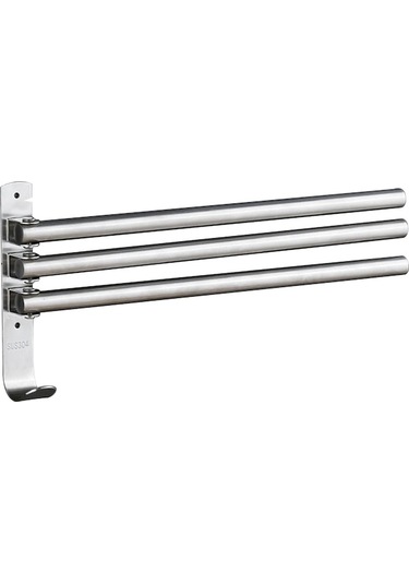 304 Paslanmaz Çelik 3 Çubuklu 180 Döner, Delikli/deliksiz Montajlı, Kancalı Multifonksiyonlu Havlu Rakusu 34.5cm Gümüş Gümüş