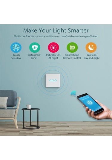 Fastbuy Neo Nas-sc03w Kablosuz Wifi Akıllı Işık Anahtarı, 3 Gang, Ab Güç Kaynağı, Beyaz Renk, Standart Boyut, Mekanik Kullanı