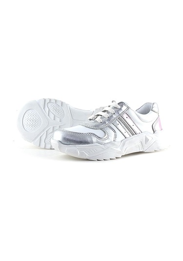 Rakerplus Hakiki Deri Gümüş Pembe Taşlı Kız Çocuk Günlük Ayakkabı GÜMÜŞ