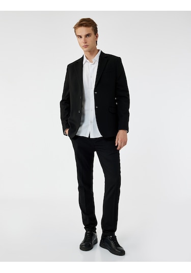 Koton Slim Fit Kapaklı Cep Detaylı Uzun Kollu Mono Yaka Blazer Ceket Siyah 6wam50008hk Siyah