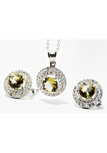 Lilahgümüştr Gümüş Yuvarlak Zultanit Kadın Kolye Küpe