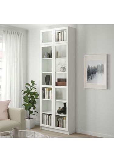 Cam Kapaklı Kitaplık, Beyaz, 80x30x237 Cm Beyaz