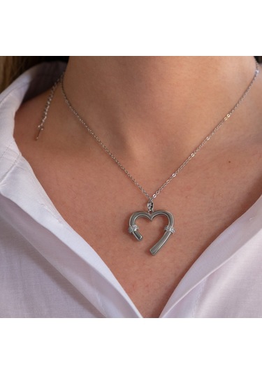 Çelik Kolye Kalp Tasarım Minimal Kolye - K-119 Altın