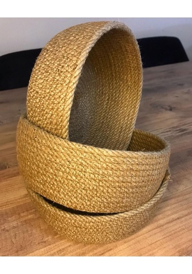 3lü Hasır Sepet, Jüt Sepet, %100 Doğal Hasır Sepet, Çok Amaçlı Dekoratif Hasır Sepet, Organizer