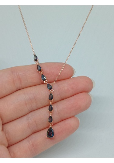 Damla Kesim Mistik Topaz Taşlı 925 Ayar Gümüş Y Kolye Işıltılı Ve Zarif Tasarım Gümüş