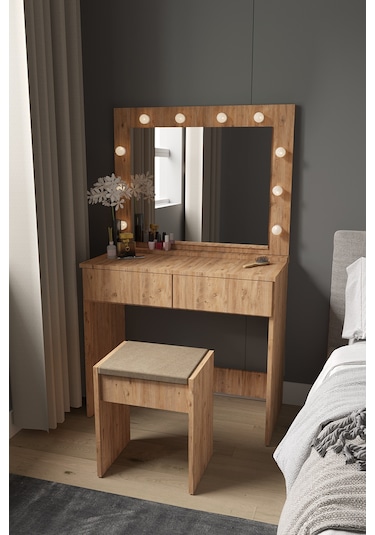 Dekorfim DF02103AC Hollywood Işıklı Aynalı Çekmeceli Makyaj Masası