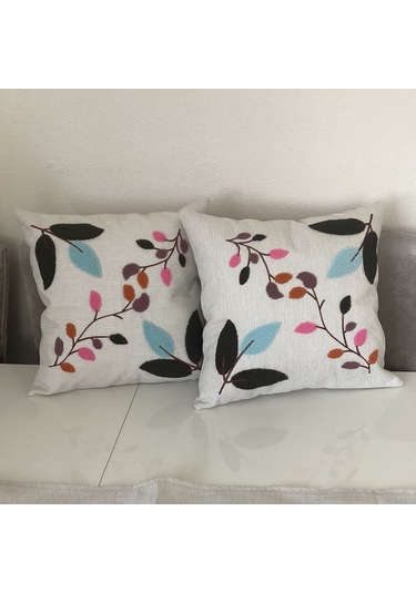 Punch İşlemeli Dal Desenli Dekoratif Kırlent Kılıfı Takım Karışık/Çok Renkli