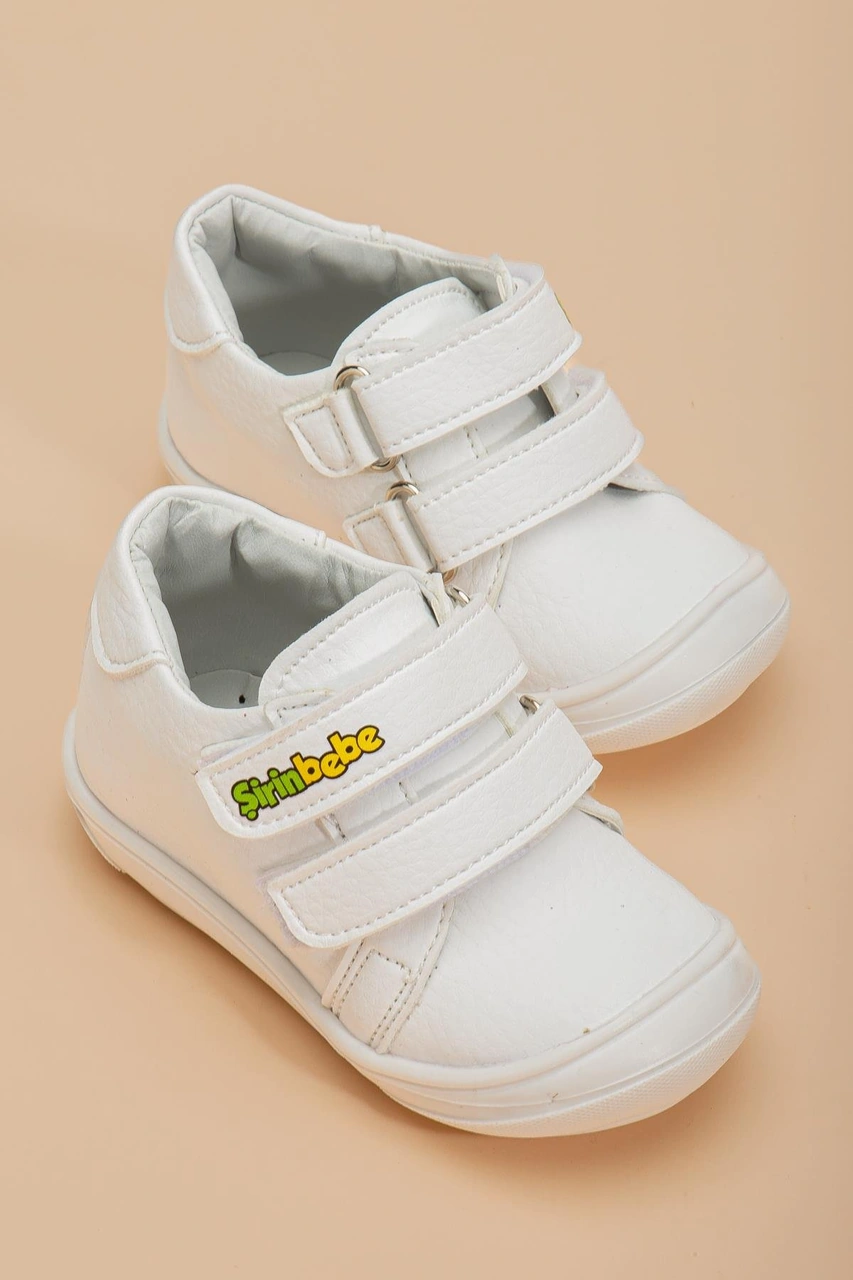 Şirinbebe Ortopedik Erkek İlkadım Bebek Ayakkabı Beyaz Çift Cırtlı-4190 Beyaz