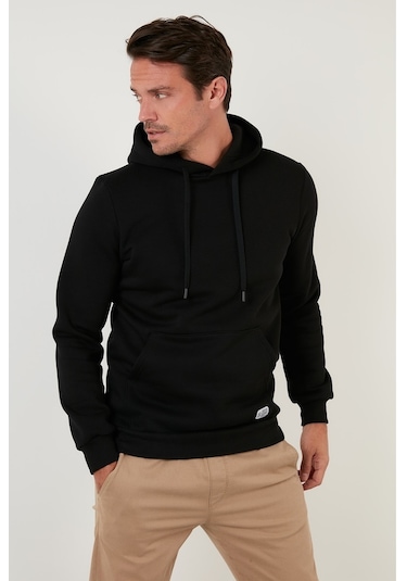 Buratti Regular Fit Kapüşonlu Kanguru Cepli Içi Tüylü Yumuşak Şardonlu Erkek Sweat 5905281 Siyah