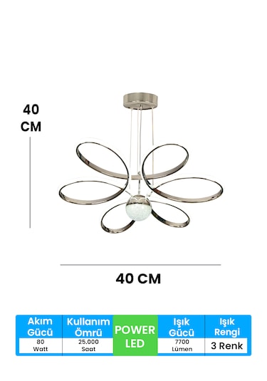 Fuzon Orkide Medium 3 Renk Toplu Kumandalı Led Avize Gümüş Salon Avize Gümüş