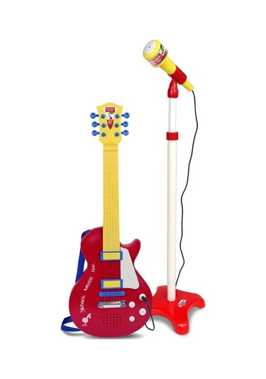 Bontempi Elektronik Rock Gitar Tuşlu Telli Askılı Ayaklı Mikrofon Kırmızı