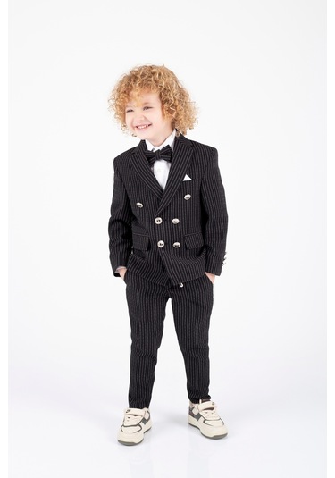 Erkek Çocuk Ceket Gömlek Pantolon Papyonlu Takım Elbise Te.1001y Siyah