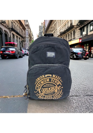 Kaliteli Siyah Vintage Salaş Baskılı Disayn Günlük Gezi Okul Sırt Çantası Revilla Bag 28x38cm Antrasit