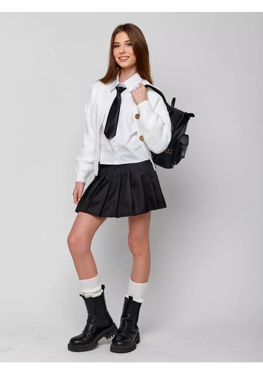 Un Leone Düğmeli Oversize Okul Kazağı 221405148 Beyaz