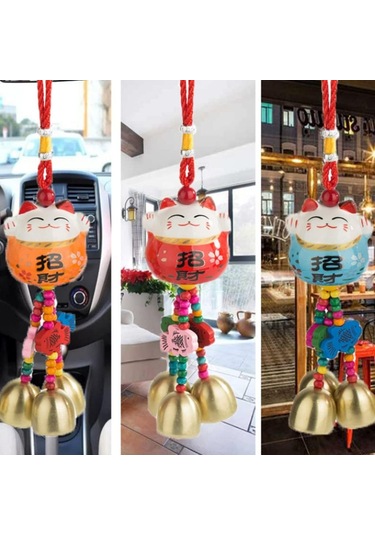 Açık Dekorasyon Seramik Rüzgar Çanları Şanslı Servet Kedi Rüzgar Çanları Araba Süsleme